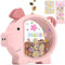 Summidate Holzsparschwein für Kinder, unzerbrechlich, niedlich, personalisiert, mit DIY-Aufkleber, kreative Spardose zum Geburtstag, Rosa