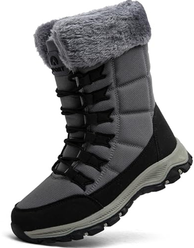 VTASQ Snow Boots Womens Waterproof Warm Fur Lined Ankle Boots Anti-Slip Ankle Boots Mid Calf Hiking Outdoor Lightweight Snow Shoes Grey 6UK