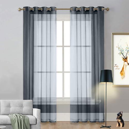 LIUNADM Tende Finestre Voile Semi Trasparenti 75 x 170 cm Disponibile in Diversi Colori e Modelli Tende da Cucina, Tenda Camera da Letto per Soggiorno Camera Balcone, Grigio
