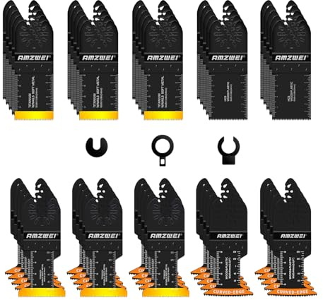 AMZWEI 50PCS Titanium Oscillating Tool Blades, Curved Edge Oscillating Saw Blades for Metal, Wood, Plastic, Quick Release Multi Tool Blades Compatible with Dewalt Milwaukee Ryobi Rockwell Fein