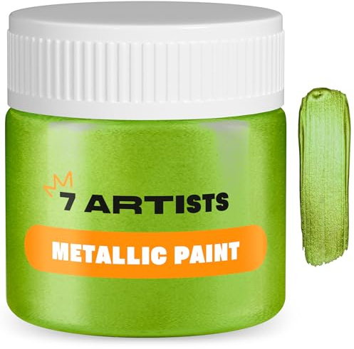 7 Artists Green Metallic Acrylic Paint 50 ml | Iridescent Glitter | Poster Paint | Pearlescent Dark Sage | 50 ml