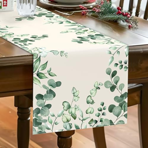 Lemicin 35 X 183 cm Tischläufer Eukalyptus Modern Küche Esstisch Dekoration für Frühling Sommer Hochzeit Geburtstag Kommunion Konfirmation Party Tischdeko