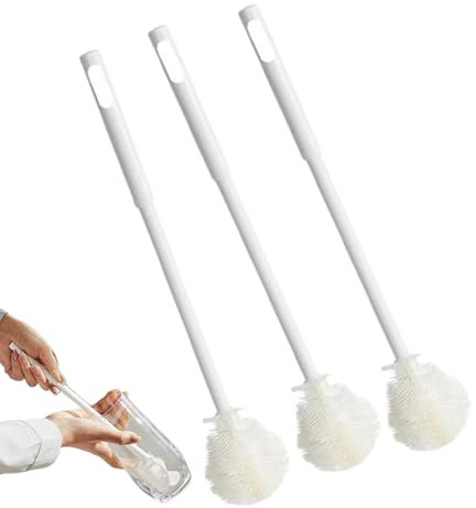 Flaskborste med alla vinklar, vikbar borste, 3- set med långt handtag, robust vitt hushållsrengöringsverktyg för babymatning, bröstpumpsdelar och underhåll av luftfuktare