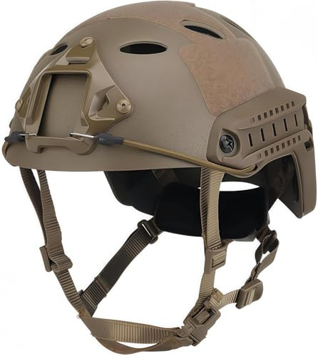 Casques Airsoft Fast PJ, Casques de Combat Tactiques d'extérieur, Casques de Protection pour Sports de Guerre, Chasse, CS, Paintball, Casque Demi-Couvercle (Khaki,M)