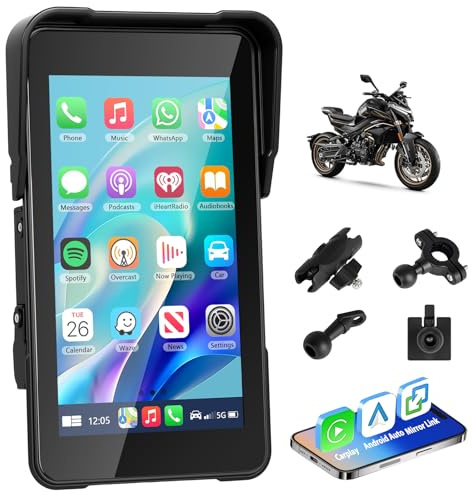 Inalámbrico Carplay Android Auto para Moto, Motorsi 5 Pulgadas Pantalla para Motocicletas IP68 Impermeable HD Pantalla Táctil de Pantalla con Navegación GPS, Siri/G00gle, Bluetooth