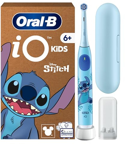 Oral-B iO Kids Disney Stitch Electric Toothbrush, 1 Toothbrush Head, 1 Travel Case, 3 Modes with Kid-Friendly Sensitive Mode, 2-Min Music Timer, for Ages 6+