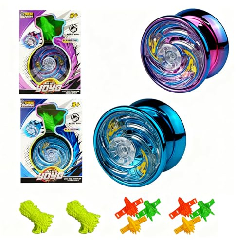 2Pcs Light Up Alloy Yo-Yo for Beginners – Yo-Yos for Tricks with Extra Strings – Professional Ball With Unresponsive Bearing（Blue + Purple）