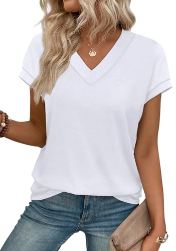 Aokosor Womens Tops T Shirts for Women UK Short Sleeve V Neck Ladies Blouses Tunic Tops