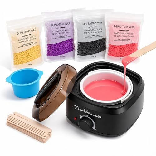 Chauffe Cire Epilation Kit 400g Perles de Cire, 10 Spatules et Bol en Silicone, Cire Chaude Épilation Corps et Visage pour Femme et Homme, Épilation Maison sans Bande