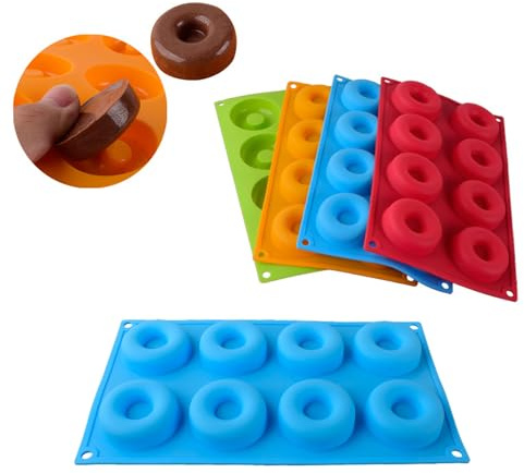 ZQZXD 4 Stampi per Ciambelle in Silicone Antiaderente, 8 Cavità - Per Ciambelline, Torte, Dolci e Dessert | Resistente al Calore, Facile da Pulire | Stampo da Forno Durevole