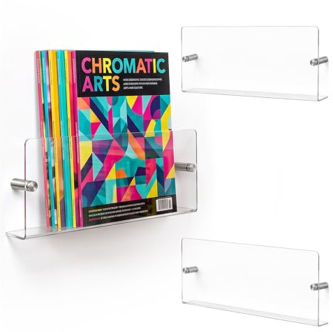 Relaxdays tidningshållare för vägg, 3-pack, akryl, transparent | Mått: 14,5 x 30 x 5,5 cm, vardagsrum, tidningshållare