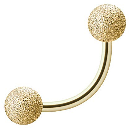 Treuheld | Piercing BANANE in DIAMANT-OPTIK - GOLD - 11 Größen - Kugeln zum Schrauben - sandgestrahlt Matt- Bauchnabelpiercing Helix Tragus Ohr - Curved Barbell - [01.] - 1.2 x 6 mm (Kugeln: 3mm)