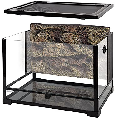 REPTI ZOO 34 Gallon Large Reptile Glass Terrarium Tank with Foam Backgrounds,Double Hinge Door with Screen Ventilation Reptile Terrarium 24 x 18 x 18(Knock-Down)