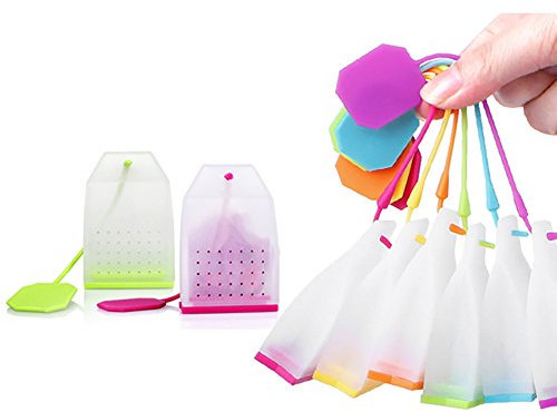 Brussels08 Lot de 2 Infuseurs à thé en silicone Réutilisable en forme de Sachet de Thé aux herbes épices Passoire à thé filtre à thé position Boule à thé Tamis et théières couleur aléatoire