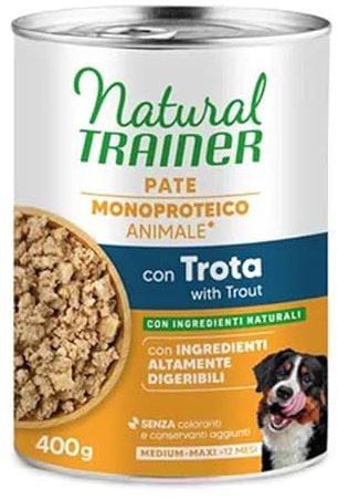 Natural Trainer Sensitive No Gluten Medium - Maxi - Cibo Umido per Cani con Trota e Cerali Integrali 12 x 400 g