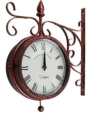 Reloj de pared retro – Reloj de pared de doble cara de hierro forjado de aspecto antiguo europeo estilo antiguo creativo clásico al aire libre reloj de pared redondo para sala de estar, dormitorio