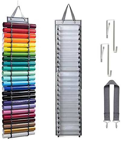 XHDIGI Vinyl-Rollen-Organizer, 24 Fächer, Vinyl-Aufbewahrungshalter, Handwerk über der Tür, Hängetasche für Wärmeübertragung, Papier, Geschenkpapier, Kreuzstich-Stickerei