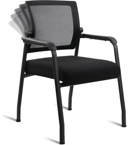 KLASIKA Desk Chair No Wheels with Adjustable Mesh Backrest, Arm Chair with Ergonomic Lumbar Support and Thick Seats Cushion, Waiting Room Chairs for Conference Office Guest Reception Church, 1 PACK