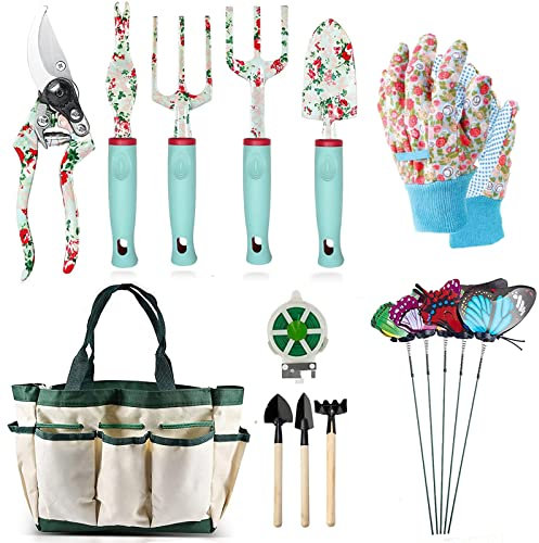 Gartenwerkzeug Set, 16 Stück Blumen Gartengeräte Set Garten-Handwerkzeug-Geschenkset,Gartengeschenke für Frauen und Männer, mit Gartenschere und Aufbewahrungstasche,Garten Zubehör Geschenk