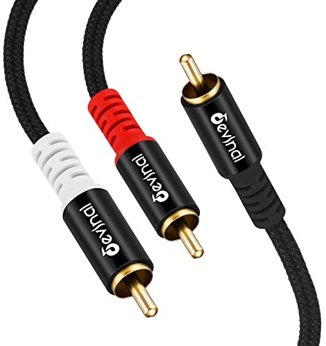 Devinal Câble RCA Y répartiteur RCA/phono, adaptateur RCA 1 mâle vers 2 mâles en Y, câble mâle/mâle pour caisson de basses plaqué or pour subs/amps/Hi-Fi/Home Cinéma/récepteurs 2 m