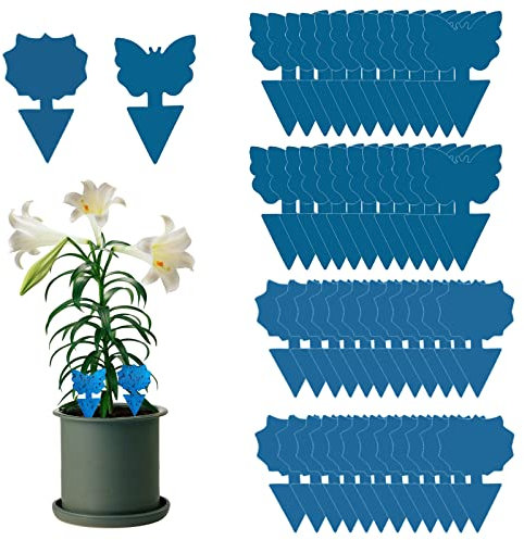 Lamkrtlp Fliegenfalle Sticker 48Pcs Blautafeln Fruchtfliegenfalle Hängende und Steckbare Fliegenfänger klebefalle Insektenfalle für die Zimmerpflanzen Schädlingsbekämpfung