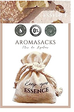 AROMASACKS Home - Ambientador Hogar para Armarios y Cajones. Fragancia Azahar de Limón. Duración 8 semanas. Saquitos de Lino con Perlas Aromáticas. Esencia Natural 0% Alcohol. Flor DE AZAHAR