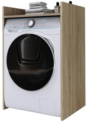 3E 3xE Living.com Badezimmerschrank für Waschmaschine, Sonoma-Eiche, 64 cm x 97,5 cm x 50 cm