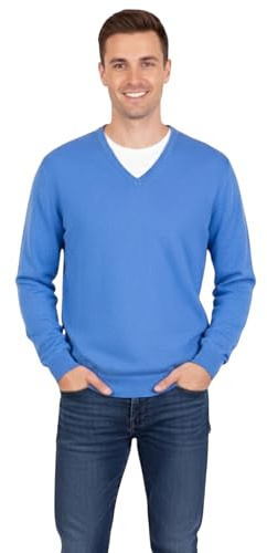 Marenza Col en V pour Homme à Manches Longues en Cachemire en Soie fabriquée en Italie, Bleuet, L