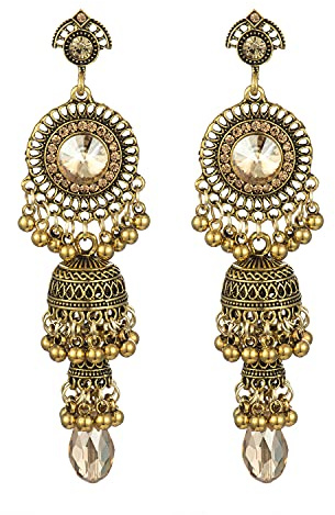 Boucles d'oreilles pendantes vintage Jhumka Jhumki avec pompons ethniques indiens et boules de perles oxydées pour femmes et filles CZ fête de mariage festival bohème bijoux cadeau, 3 centimeter