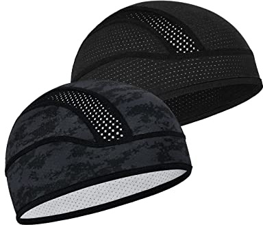 MELASA Cooling Gorro de ciclismo bajo casco, Mech transpirable casco Liner Skull Cap, casco de bicicleta, gorro de correr, gorro funcional para hombres y mujeres, cabe bajo cascos, Black & Digital
