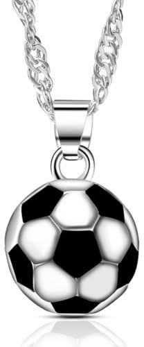 WKRTDY 1pcs Fußball Halskette mit Anhänger, Fußballkette zum Geburtstag, Edelstahl Charm, Kinder-Unisex Schmuck mit Kette, Fußball Geschenk für Jugendliche & Erwachsene, Abschluss – Unisex-Design