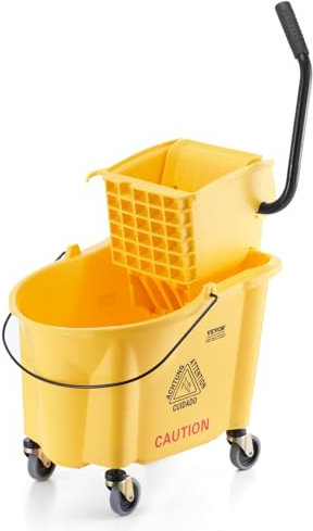 VEVOR Cubo para Trapeador con Escurridor 33L Cubo de fregona con Escurridor de Presión Lateral Cubo de Fregona de Presión Lateral y Escurridor Combinado con Ruedas para Limpieza de Pisos, Amarillo