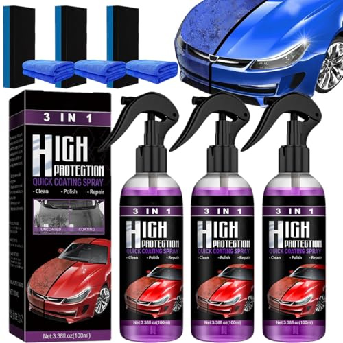 Revestimiento Cerámico para Coche, 3 Piezas High Protection 3 en 1 Spray, Coating de Cerámica para Coches, Reparación de Rayones de Nano para Coches, Spray de Revestimiento Nano para Autos (300ML)