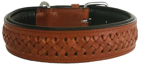 Hundehalsband Cognac, L - 60cm handgefertigt, Naturleder gepolstert, innen Nappaleder beige, L/B/H: 60 x 3,8 x 0,8cm - Kay-line Collection