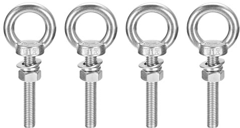 QUARKZMAN Boulon à Œil de Levage, 4 Ensembles de Boulons à Œil M12 x 60mm avec Écrou Rondelle en Acier Inoxydable 304 Boulon à Œil de Levage d'Épaule en Acier Inoxydable 304