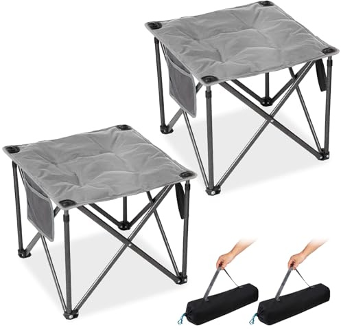 FUNDANGO Uppsättning av 2 överdimensionerade campingpall, vikbar, 46 cm hopfällbar pall camping 180 kg, fotpall med bärväska, vikbar pall för camping, vandring, fiske, fiskepall, grå