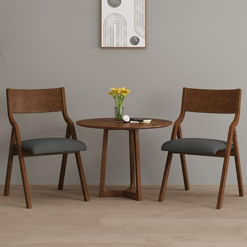 Ball & Cast Upholstered Folding Chairs Set of 2,with Padded Cushion and Solid Wood Frame for Dining Room and Office,Indoor and Outdoor Events,Dark Grey+Walnut