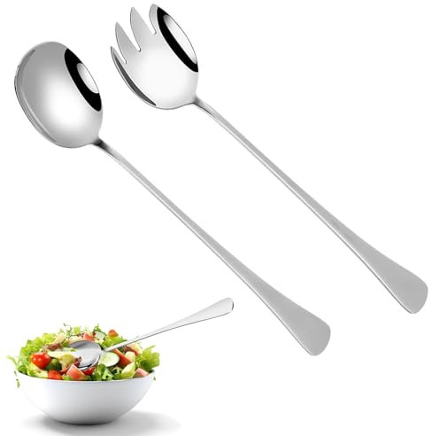 LightBeacon 2 Pezzi Kit de Posate da Insalata, Posate per Insalata, Posate da Insalata in Acciaio Inox, Grandi 28 cm, Cucchiaio da Insalata, Forchetta da Insalata, per Cucina, Hotel, Ristorante