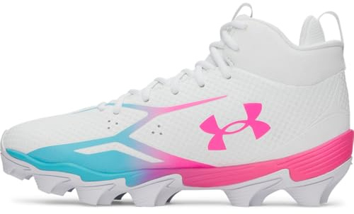 Under Armour Men's Spotlight Hammer Football Cleats, (101) White/Fresco Blue/Pink Rave, 8, US