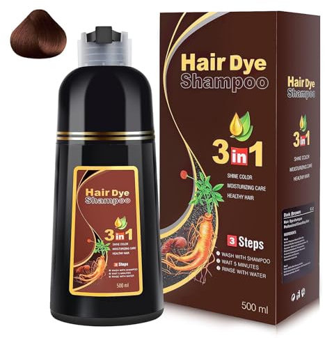 Shampoing Colorant Noir, Shampooing Teinture Instantanée pour Cheveux, Naturelle et Durable Hair Dye Shampooing 3 en 1,Shampoing Cheveux Colorés pour Hommes Femmes, 500 ML (Dark Brown)