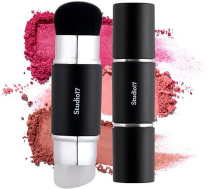 STUDIO17 Dual Ended Silicone Tip Blush Brush | Korean Olive Young Makeup Tool for Contouring & Blush Application | Skin-Friendly Non-Irritating Professional Face Makeup Brush