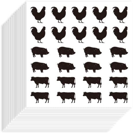 Hobbspring 520Pcs Farm Animals Stickers 90x90mm Self-Adhesive Paper Decorative Stickers Pig Cow Chicken Silhouette Decals for Scrapbook Calendar Journals Party Gift Bag Decor