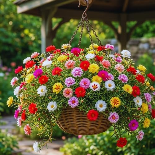Mix Moss Rose Plants Live, 3 to 5 Inc Tall, Moss Rose Portulaca Plants, Ground Cover Plant Garden