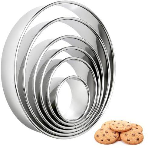 TMZELOA Cortadores Galletas Redondos Set 6 Piezas – Moldes Galletas Acero Inoxidable 5,2–15,5 cm, Cortadores Donuts Sandwich Fondant Verduras Frutas, Aros Repostería Redondos Lavables Lavavajillas