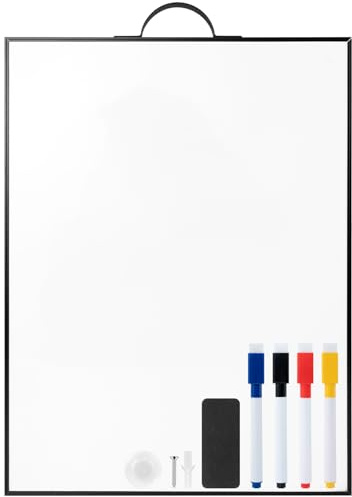 Pizarra blanca magnética 40 x 30 cm, mini A3, pequeña pizarra blanca con asa para colgar en la pared, marco de aluminio portátil, pizarra magnética negra, pizarra blanca para oficina, hogar, cocina