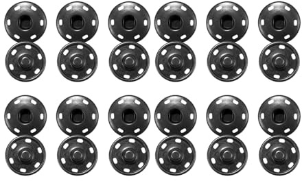 12 Pcs Large Press Studs Snap Fasteners,Black Metal Poppers Sewing Kit Replacement Quick Snap Fastening Tool 19mm Sew on Buttons,for Heavy Duty Clothing Coat Jacket Trousers Clothes Making Repair