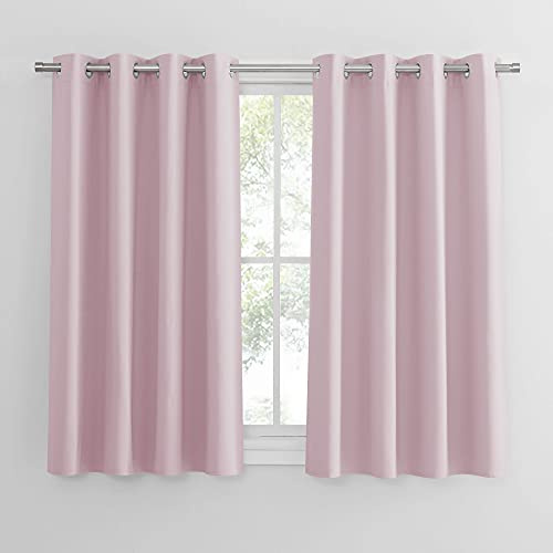 PONY DANCE Girls Pink Bedroom Curtains, Thermal Insulated Room Darkening Curtains with Eyelet, Short Drapes for Nursery/Kids Bedroom, 2 Panels, W46 X L54, Pink