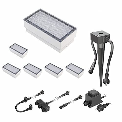 ledscom.de LED Pflaster-Stein Gorgon Boden-Einbauleuchte mit Dämmerungssensor für außen, 20x10cm, 12V, warm-weiß 6er Set