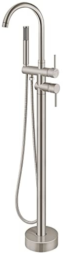 Aolemi Floor Mount Bathtub Faucet Freestanding Tub Filler Standing High Flow Shower Faucets Shower Mixer Taps, Swivel Gooseneck Spout with Cylinder Handheld Brushed Nickel