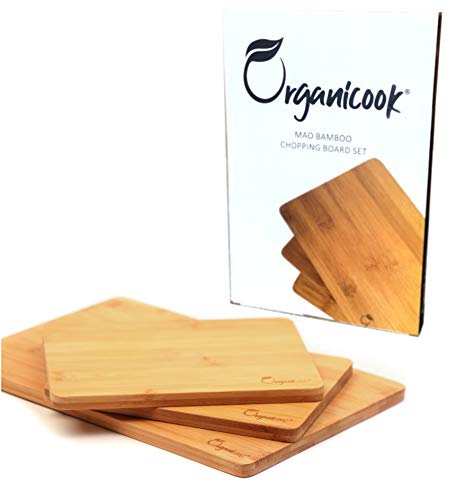 Organicook Wood Chopping Board Set - 3 x Wooden Chopping Boards, Serving Platter/Serving Boards - Bamboo - Light Weight Chopping Boards for Kitchens, Beautifully Handmade Cutting Boards - Easy Clean